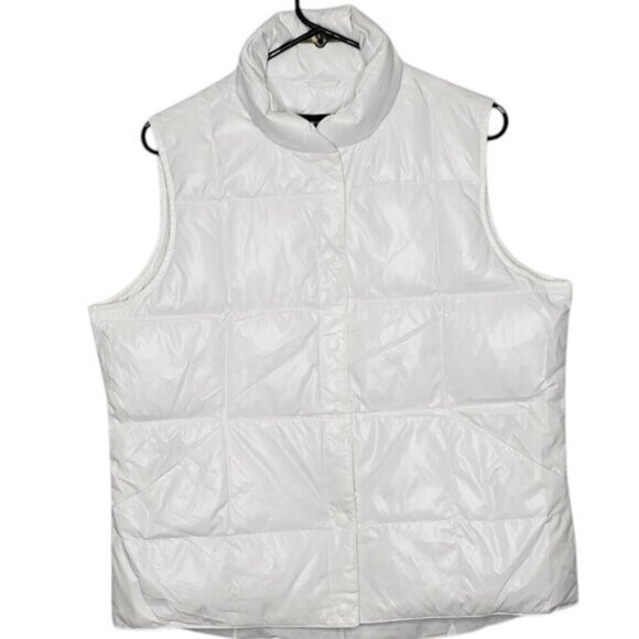 Lands End Women's Goose Down Puffer Style Vest Snap Close White Pockets - Picture 1 of 14